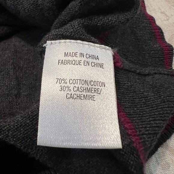 Theory Chelsea B cardigan sweater grey cashmere blend pink stripe detail Sz M - Picture 7 of 8